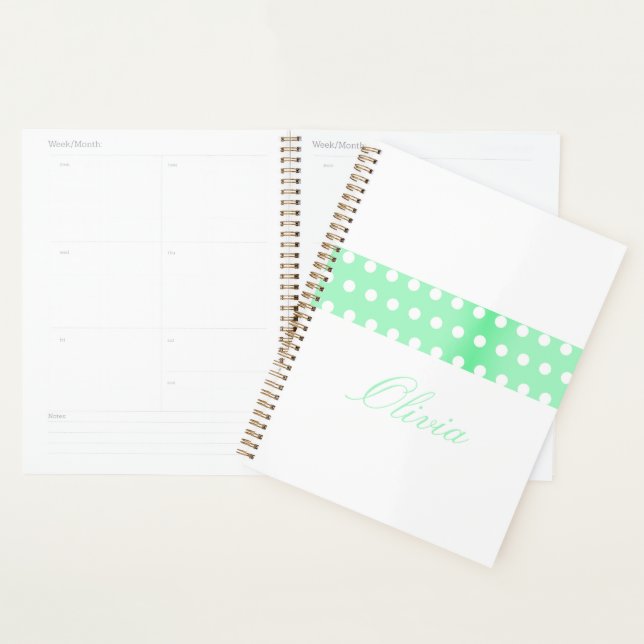 Agenda Personalized Green Poka Dots (Exibição)