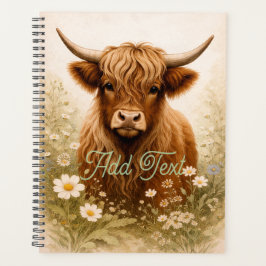 Agenda Personalized Highland Cow Elegant White Floral 