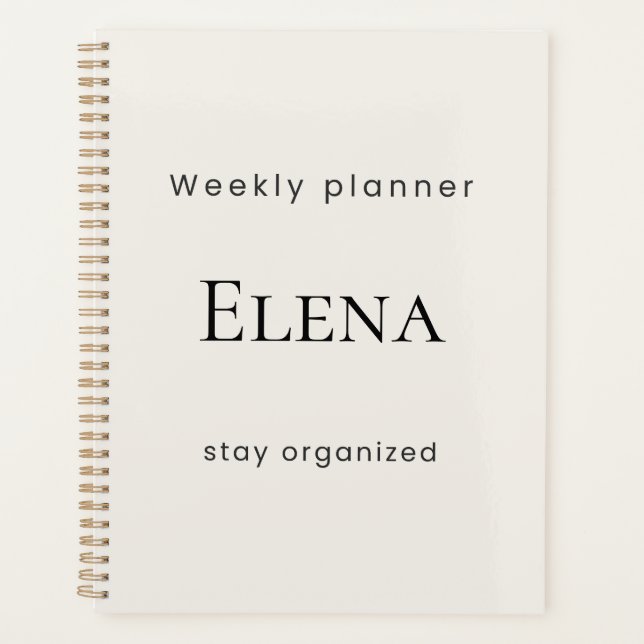 Agenda Personalized Minimal Beige Weekly Planner (Frente)