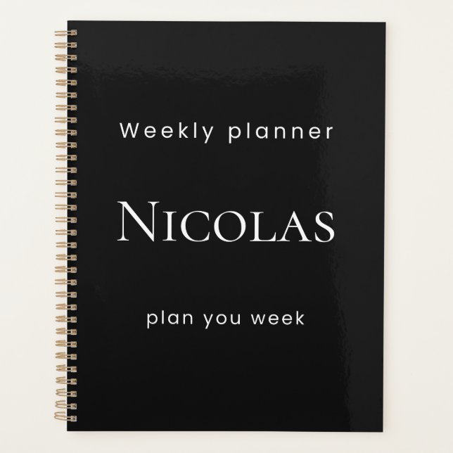 Agenda Personalized Minimal Black Weekly Planner (Frente)