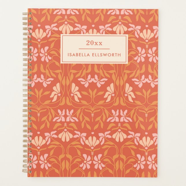 Agenda Personalized Name Retro Orange Botanical  (Frente)