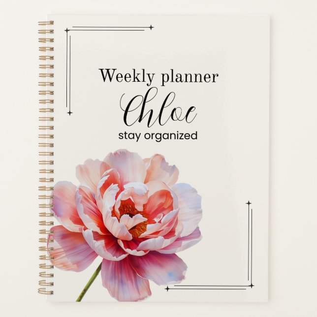 Agenda Personalized Peony Planner Aesthetic Weekly Floral (Frente)