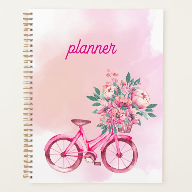Agenda Personalized Pink Floral Bicycle Weekly Planner (Frente)