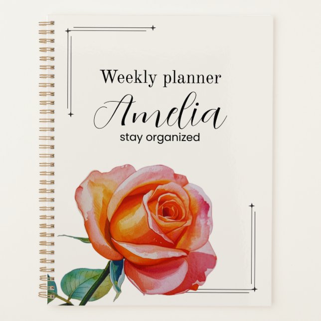 Agenda Personalized Rose Planner Aesthetic Weekly Floral (Frente)