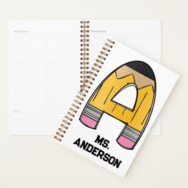 Agenda Personalized Teacher Planner – Pencil Initial (Exibição)