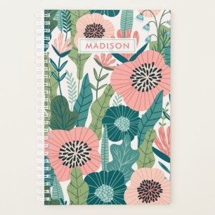 Agenda Pêssego e Rosa Floral Botânico Personalizado