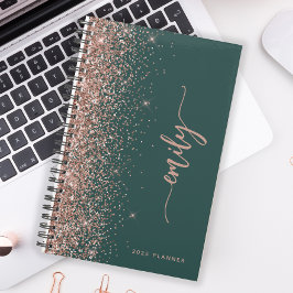 Agenda Pessoalizado Esmeralda Verde Rosa Dourado Brilho 2