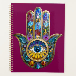 Agenda Pétalas Coloridas Folhas Hamsa Safira Terceiro Olh