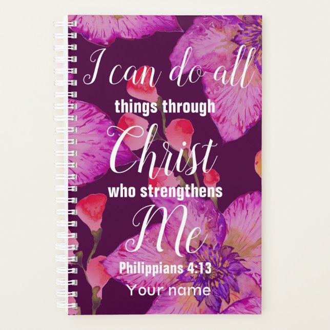 Agenda Philippians 4:13 Bíblia Verse Floral Christian (Frente)