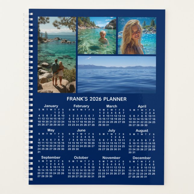Agenda Photo Collage Navy and White 2026 Calendar (Frente)