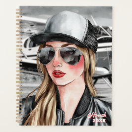 Agenda Piloto feminino e óculos de sol Cessna Avião Natal
