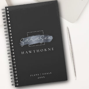 Agenda Pincel Chic Traço Cinza Negra Faux Silver Monogram
