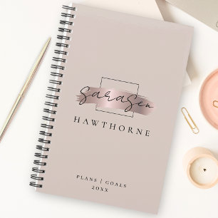Agenda Pincel Chic Traço Faux Rosa Monograma Elegante Dou