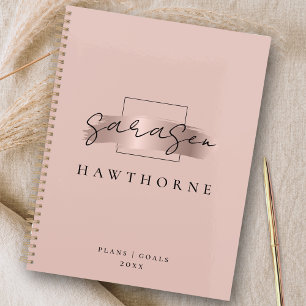 Agenda Pincel Chic Traço Faux Rosa Monograma Elegante Dou