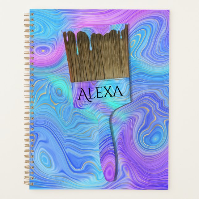 Agenda Pincel de pintura Abstrato 3D com nome (Frente)
