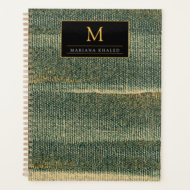 Agenda Pincel Verde Elegante com ouro e preto (Frente)