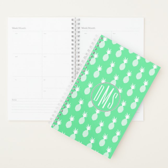 Agenda Pineapple Mint Pattern | Monograma (Exibição)