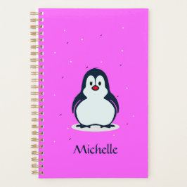 Agenda Pinguim fofo de nome personalizado a rosa