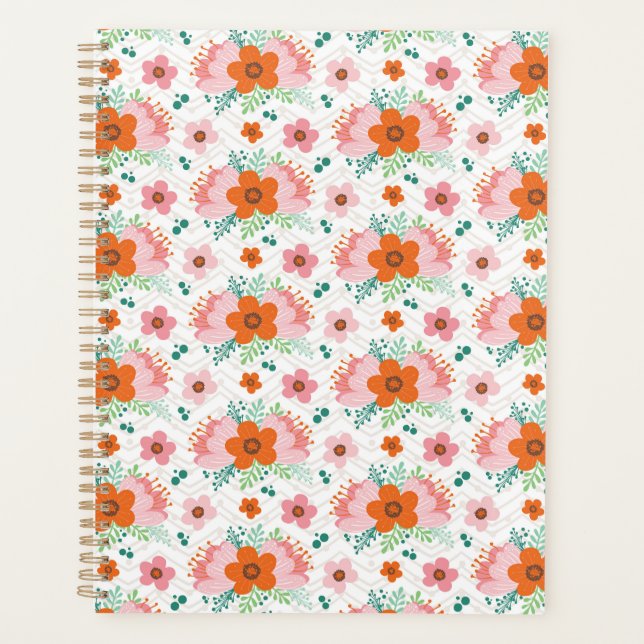 Agenda Pink and orange floral bouquet patterned planner (Frente)