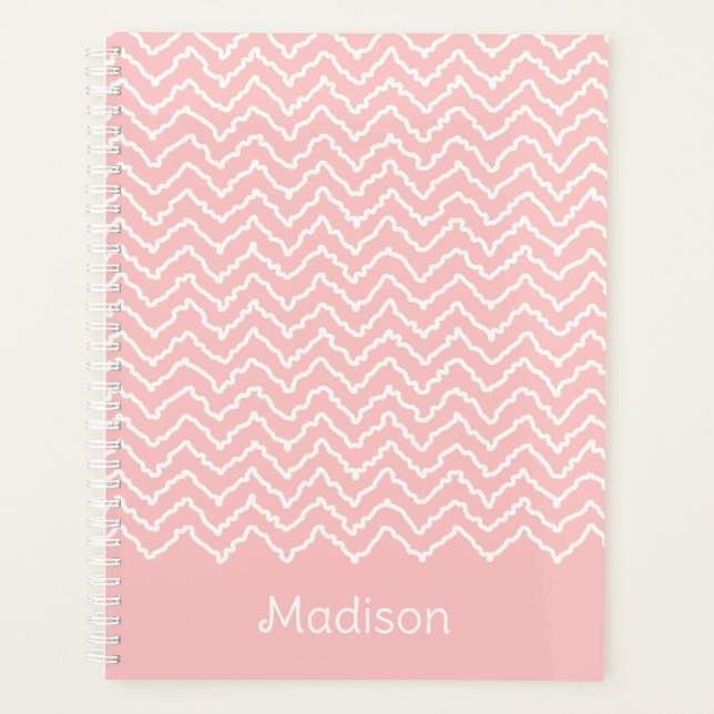 Agenda Pink And White Squiggly Chevron Zigzag With Name (Frente)