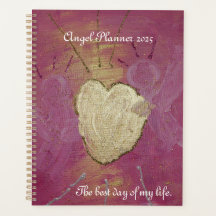 Pink angel gold heart planner