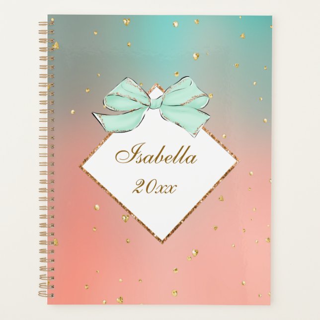 Agenda Pink & Blue Bow Personalized Planner (Frente)