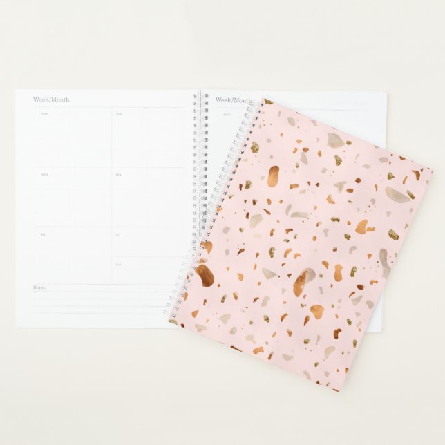Agenda Pink Blush Terrazzo Com Douradas Manchas De Cobre (Exibição)