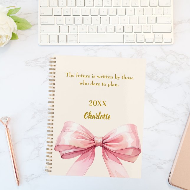 Agenda Pink bow beige cream inspirational quote 2026 (Criador carregado)