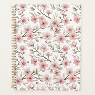 Agenda Pink Cherry Blossom Sakura Padrão em Branco (5)