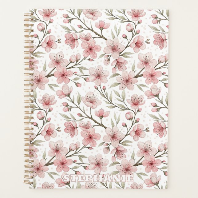 Agenda Pink Cherry Blossom Sakura Padrão em Branco (5) (Frente)