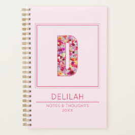 Agenda Pink Floral Feminine Monogram Name Letter D