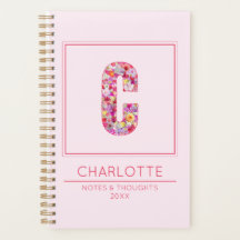 Pink Floral Girly Botanical Name Letter C