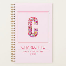 Agenda Pink Floral Girly Botanical Name Letter C