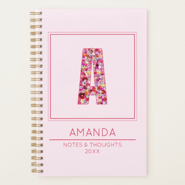 Agenda Pink Floral Girly Month Name Letter A (Frente)