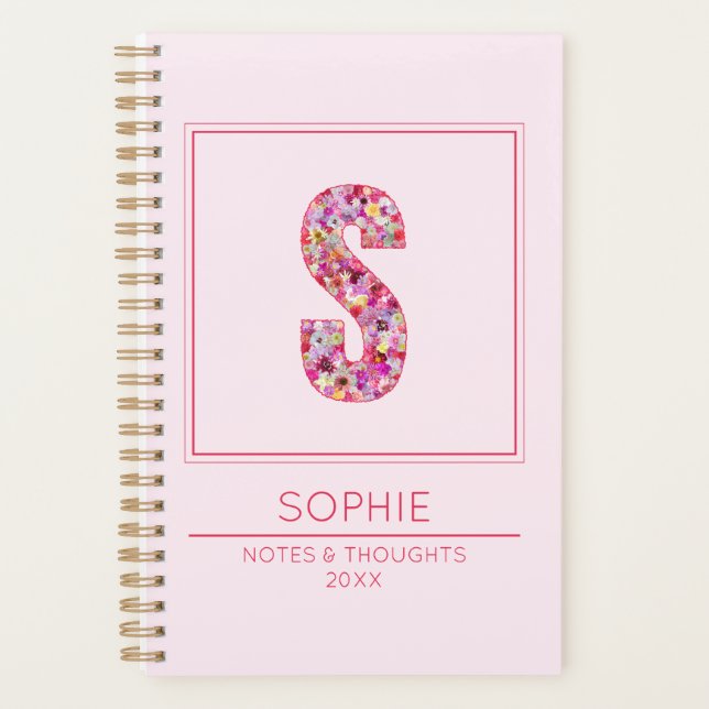 Agenda Pink Floral Monogrammed Name Letter S (Frente)