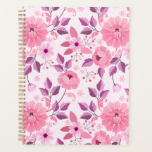 Pink Floral Pattern Planner with Elegant Blossoms