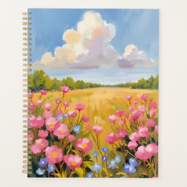 Agenda Pink Flower Field Landscape Painting