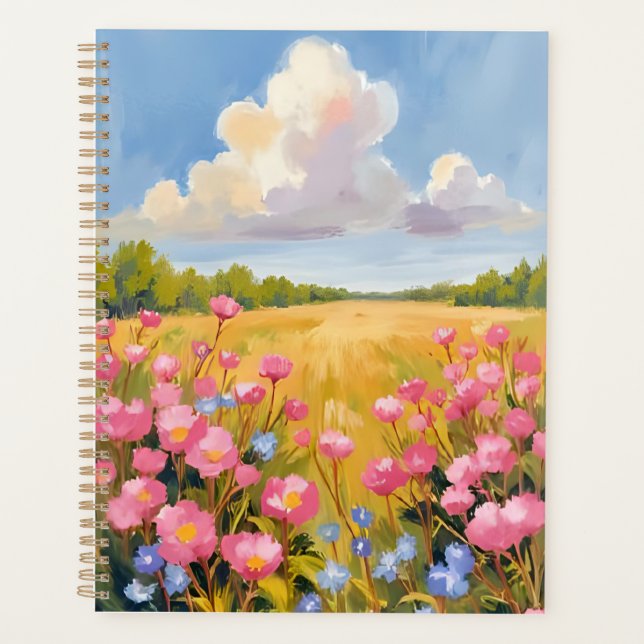 Agenda Pink Flower Field Landscape Painting (Frente)
