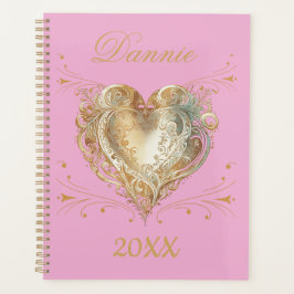 Agenda Pink & Gold Heart Elegant Custom