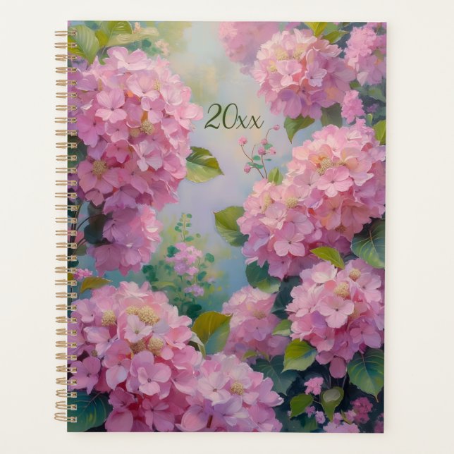 Agenda Pink Hydrangeas Floral Spiral-Bound Planner Spring (Frente)