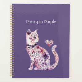 Agenda Pink Purple Floral Heart Cat Birthday