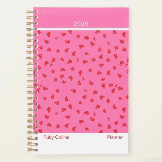 Agenda Pink/Red Feminine Minimalist Floral Planner (Frente)