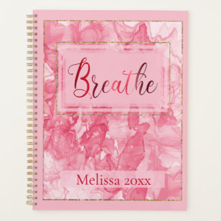 Agenda Pink Swirl de Nome Personalizado e Dourado Planeja