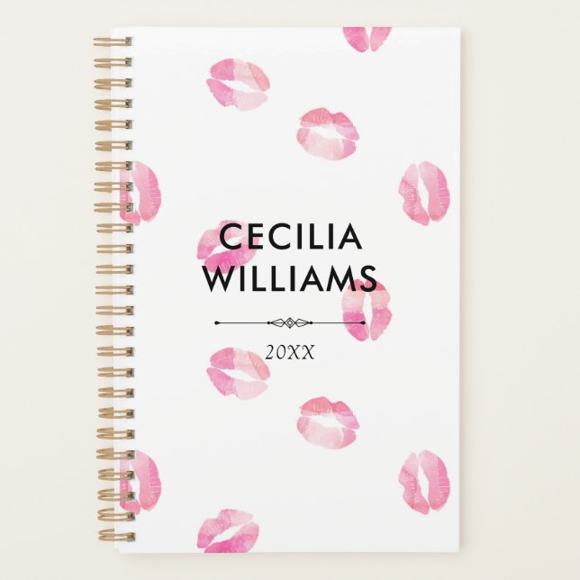 Agenda Pink Watercolor Kisses - Nome (Frente)
