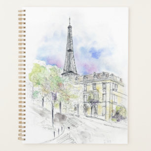 Agenda Pintado à mão tinta da esquina da Torre Eiffel de