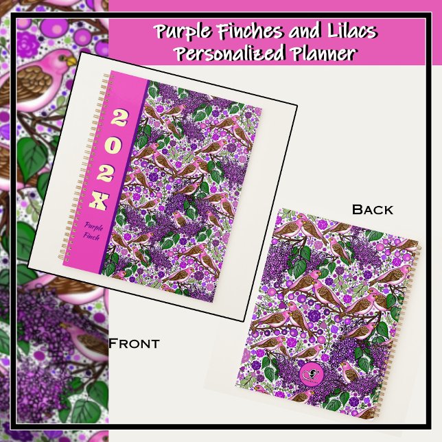 Agenda Pintas roxas, Lilases - Pássaros do Estado NH e Fl (Purple finches and purple lilacs are New Hampshire State symbols.)