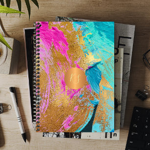 Agenda pintura abstrato-arílica de ouro de cobre, monogra