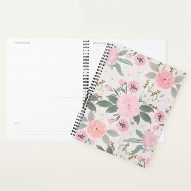 Agenda Pintura de Aquarela Floral Cor-de-Rosa Elegante (Exibição)