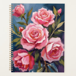 Agenda Pintura de Buquê de Rosas Rosa Bege