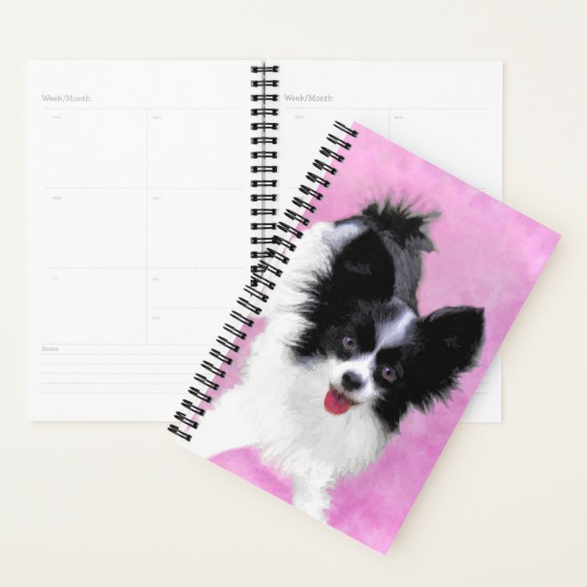 Agenda Pintura de Papillon (Branco e Preto) - Arte Canina (Exibição)
